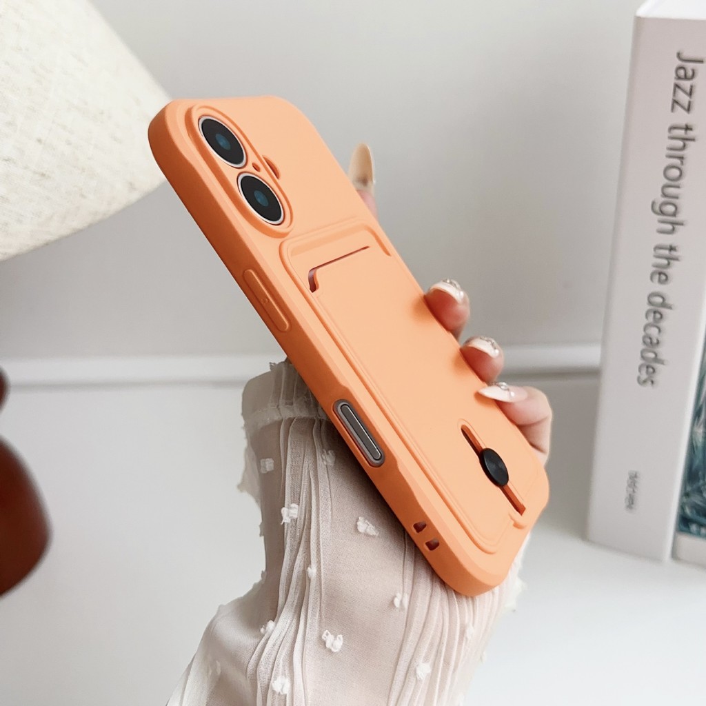 เหมาะสําหรับ iPhone16 Simple Solid Color Card Phone Case Shock-resistant Second-Generation Leather C