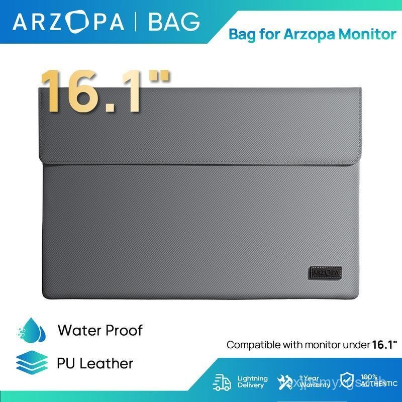 ARZOPA 16.1" Bag Portable Monitor Sleeve Bag, เคสหนัง PU กันน้ําสําหรับแล็ปท็อป Travel Monitor, สีเท