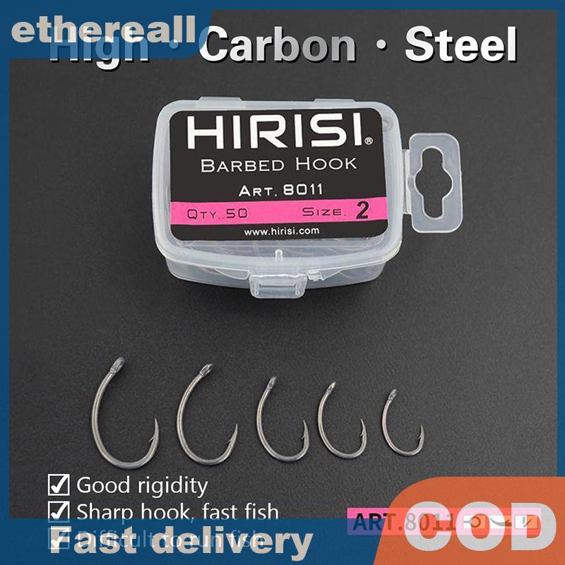 ETH Hirisi 50 ชิ้นชนิดบรรจุกล่องตะขอเทฟลอน Barbed Multi-Type Hooks ตะขอปลาคาร์พ Fishing Tackle TH