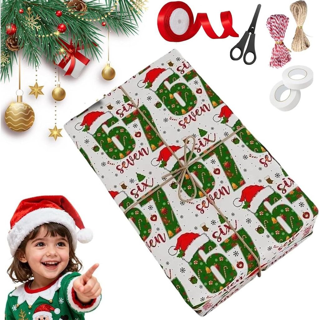 Smilamo 67 กระดาษห่อคริสต์มาส, 67 ห่อของขวัญคริสต์มาส 67 Meme ตลกกว้างวันเกิดขนาดเล็ก Christma Rolls