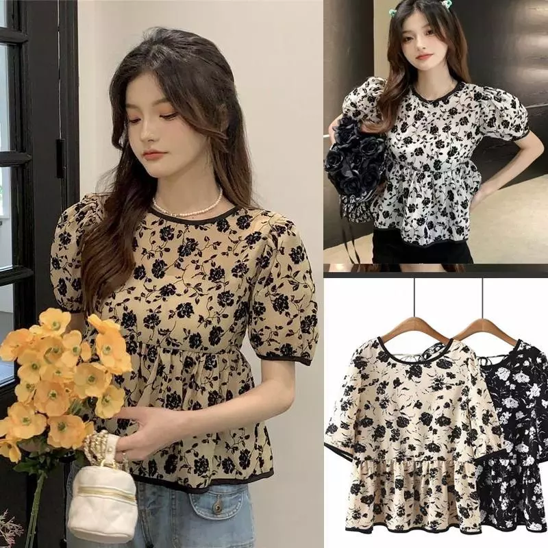 Dahong W682 เสื้อแขนสั้นลายดอกไม้ คอกลม ทรงหลวม thumbnail 3