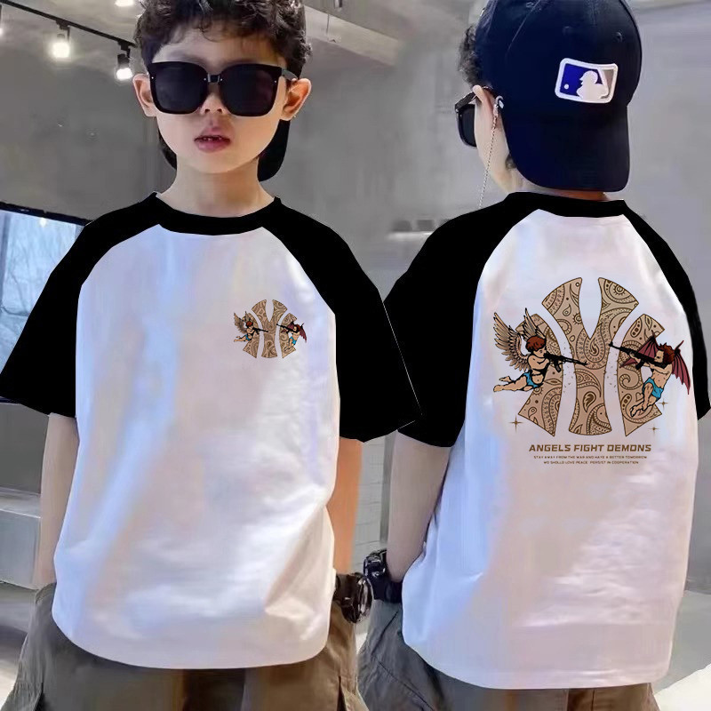 เสื้อยืดแขนสั้นเด็กชาย 100% ผ้าฝ้าย สไตล์ใหม่ฤดูร้อน 2025 ลายพิมพ์ ระบายอากาศได้ดี เหมาะสำหรับเด็กอายุ 2-12 ปี มีสินค้าพ