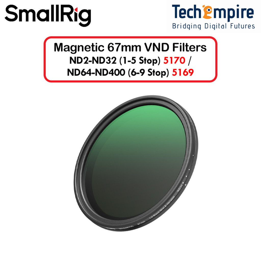 SMALLRIG Magnetic 67mm VND Filter ND2-ND32 (1-5 Stop) & Black Mist 1/4 Filter 5170 / ND64-ND400 (6-9