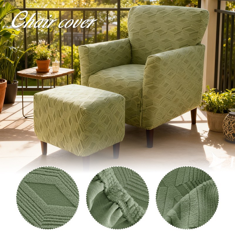 Stretch Jacquard Armchair Cover Ottoman Cover Set High Back Single Chair Cover