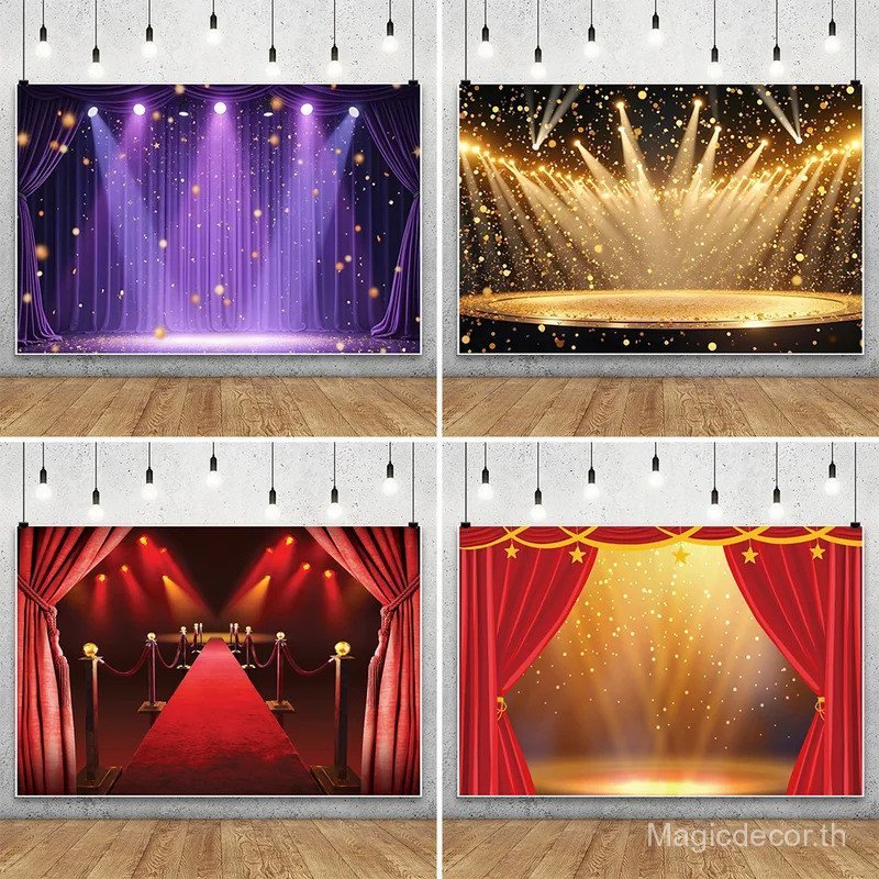 เวทีสปอตไลท์การถ่ายภาพพื้นหลังเด็กอาบน้ําวันเกิดตกแต่งพรมสีแดงผ้าม่านครอบครัวพรรคฉลองฉากหลัง
