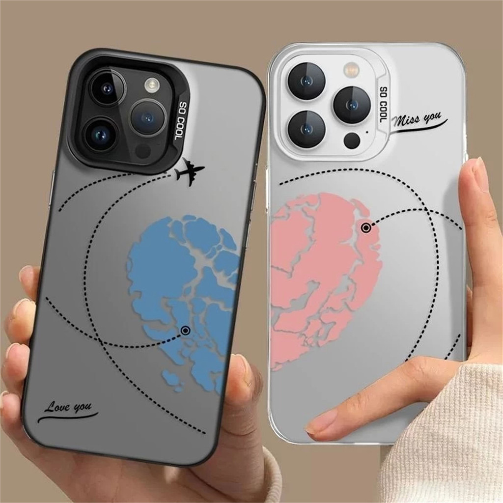เคสไอโฟน สำหรับ IPhone 13 12 14 11 17 Air 16 15 Pro Max XR Max 7 8 Plus เคส IPhone Couple Love Map C