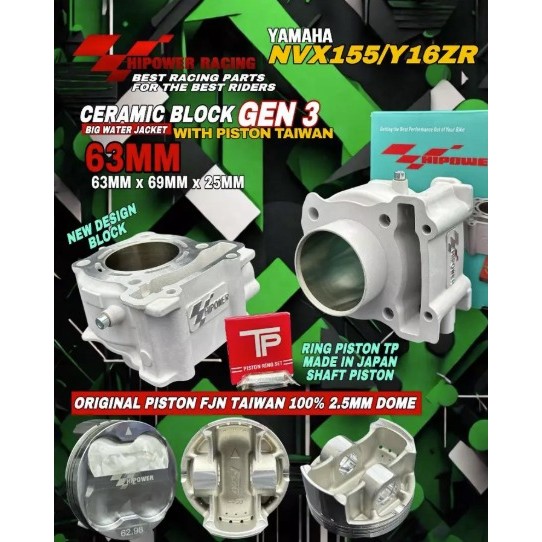 HI POWER HIPOWER RACING LC135 /Y15 63MM 65MM CERAMIC BLOK BLOCK KIT SET (PISTON DOME FORGEN ) +4 MM 