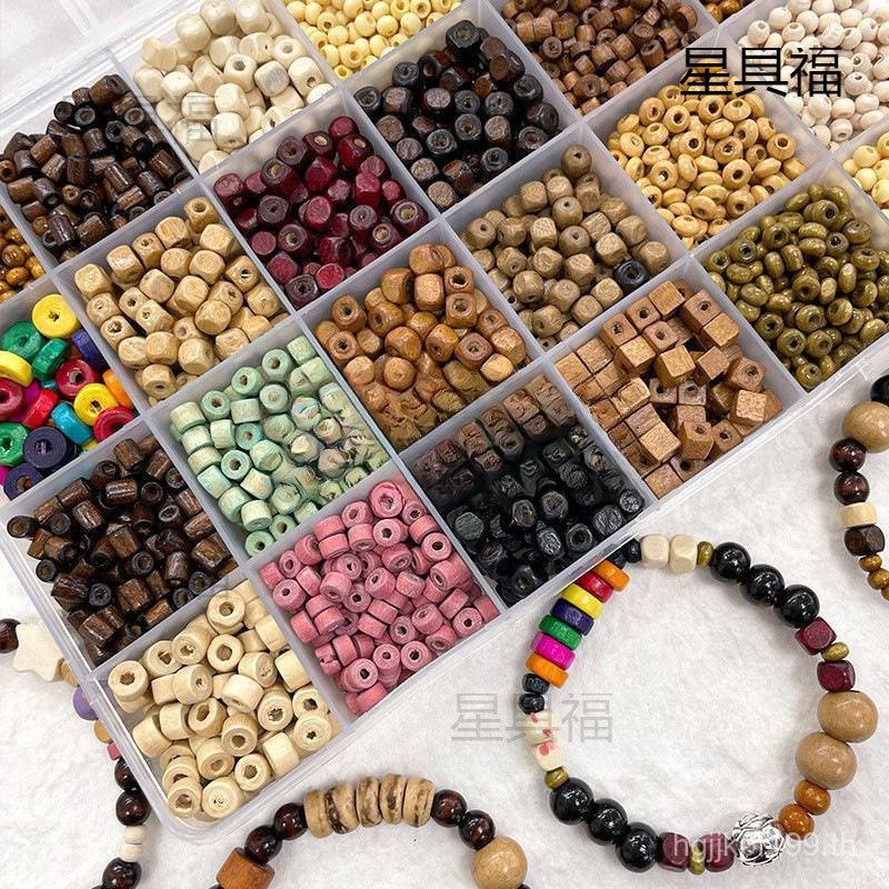 สร้อยข้อมือทำด้วยมือแบบ Retro Spacer Beads DIY วัสดุสำหรับสร้อยคอลูกปัดไม้ 1FBP