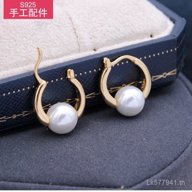 ต่างหู Sterling Silver ชุบด้วยทองขาวและตกแต่งด้วยมุก พร้อมสายคล้องคอ GMX3 เหมาะสำหรับสวมใส่ในโอกาสต่