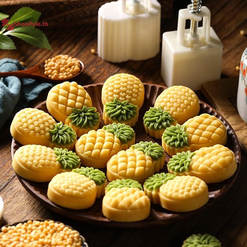 Shopifyle ผลไม้สับปะรดรูปร่าง Pastry Mold,รวม 1 แม่พิมพ์และ 2 แสตมป์,DIY มือกด Moon เค้กแสตมป์,แม่พิมพ์คุกกี้ th