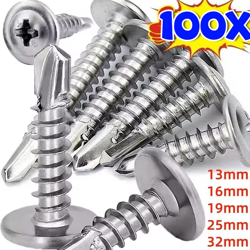 13/16/19/25/32/38 มม.ความยาวสแตนเลส M4.2 สกรู Countersunk - โลหะ/ไม้/พลาสติก Universal Phillips Slot