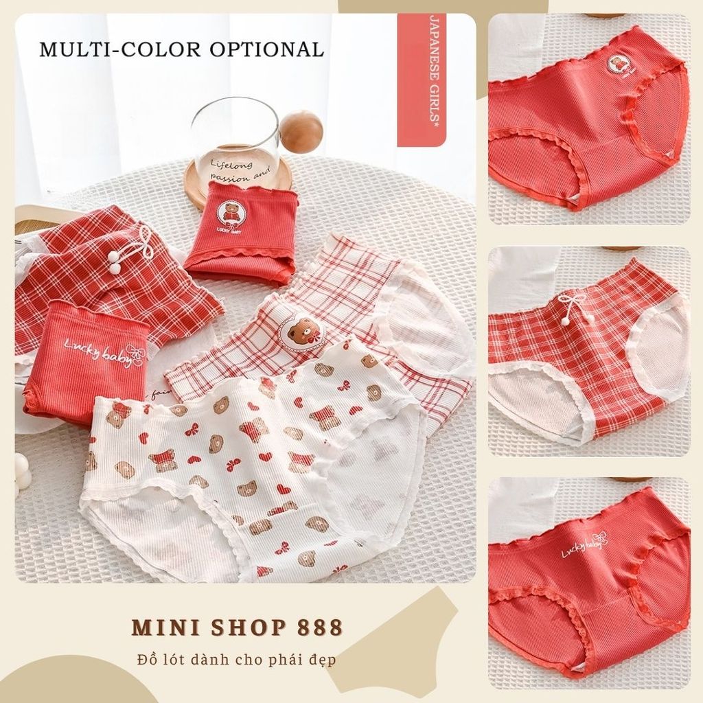 Mini shop 888 ชุดชั้นในสตรีหมีแดงสุดน่ารัก ขอบลูกไม้นุ่ม ผ้าระบายอากาศ CS082