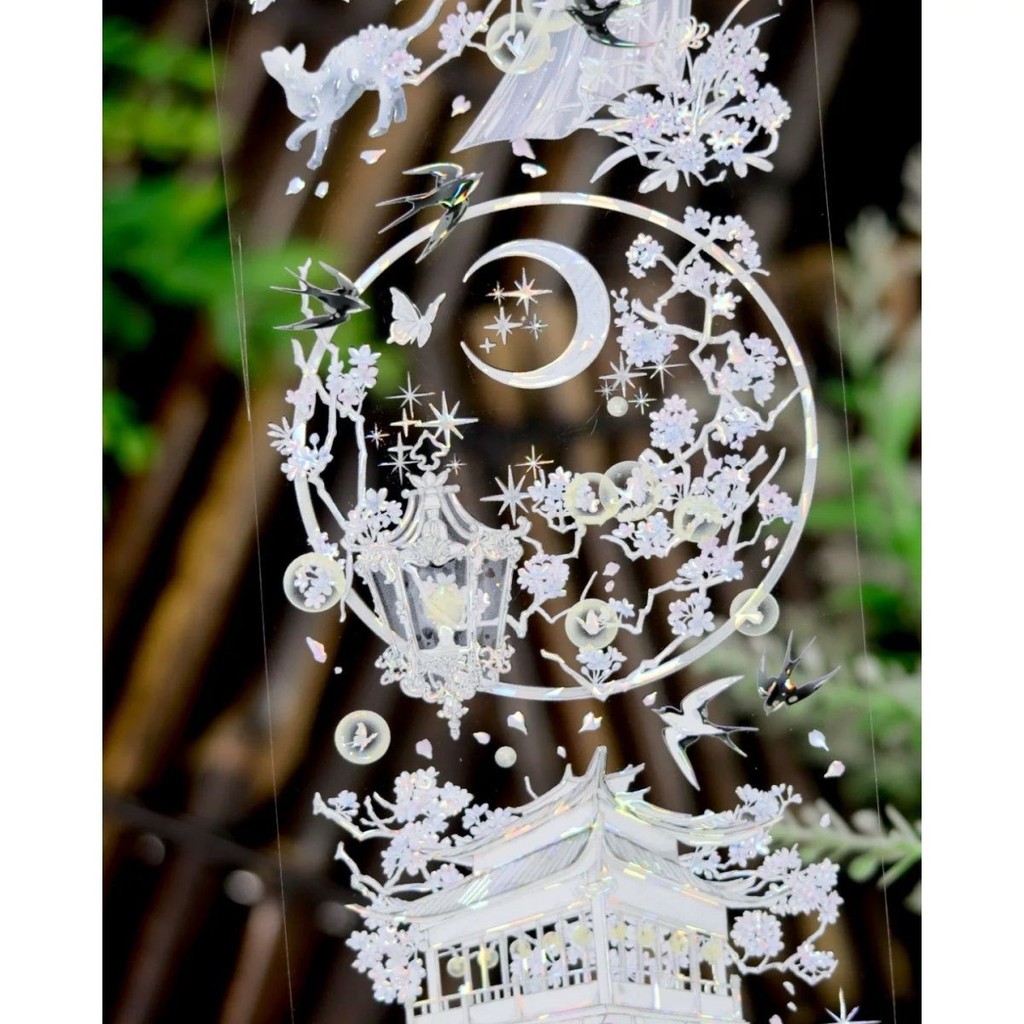 Moon Pear Flower PET Shell Light likey Tape Handbook Collage สไตล์โบราณ Valley พื้นหลังกัญชาที่สวยงา