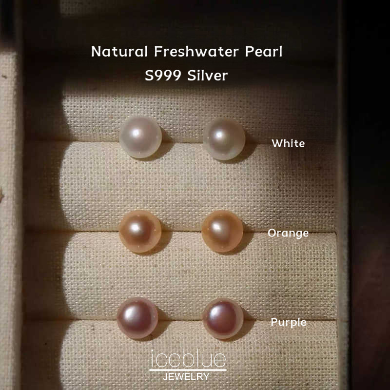 Iceblue-S999 เงินแท้ต่างหูมุกขนาดเล็ก Hypoallergenic ไข่มุกน้ําจืดธรรมชาติ Simple All Match เครื่องประดับประณีตสําหรับผู้หญิง E134
