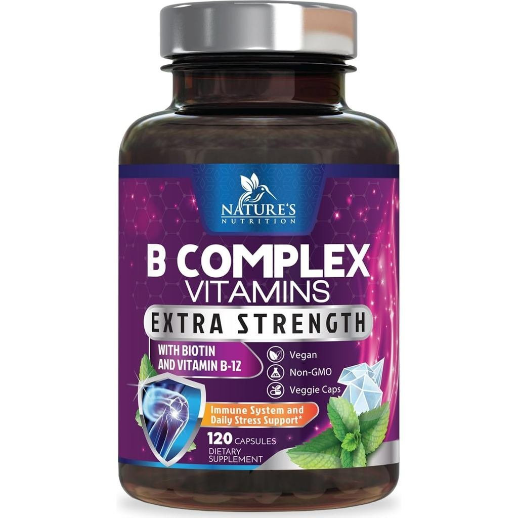 B Complex Vitamins Capsules - พร้อมวิตามิน B12 B6 B100 C Biotin Folate & Folic Acid - อาหารเสริมหัวใ