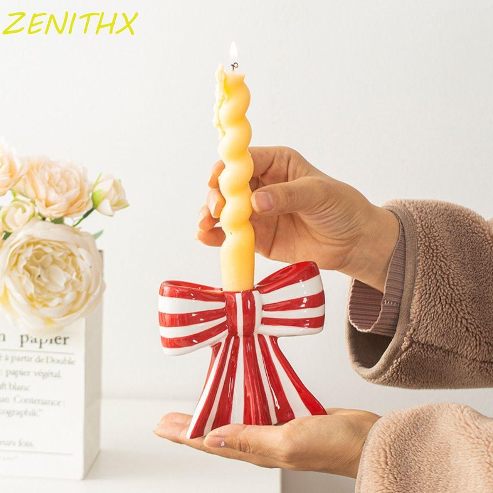 ZENITHX เชิงเทียนโบว์, เชิงเทียนลายโรแมนติก, เซรามิคสไตล์เกาหลีทนทานที่ไม่ซ้ํากัน Candelabra Home Room Decor