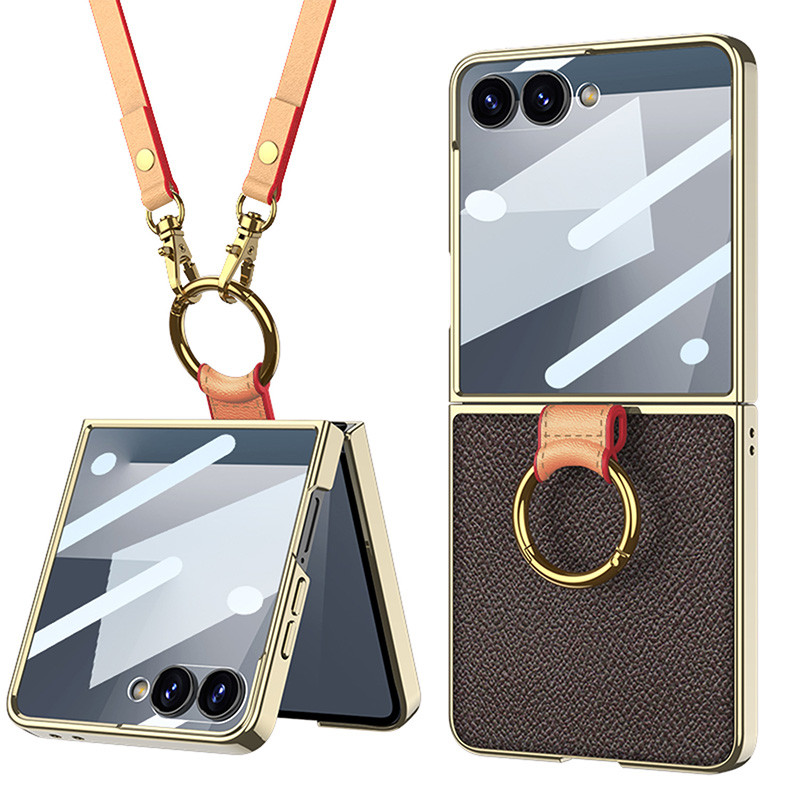 สําหรับเคสโทรศัพท์ Samsung Galaxy Flip 7 Flip 7 SHELL ฟิล์มปลอกหนังผู้ถือแหวนสายคล้องไหล่ Flip 7 SHE