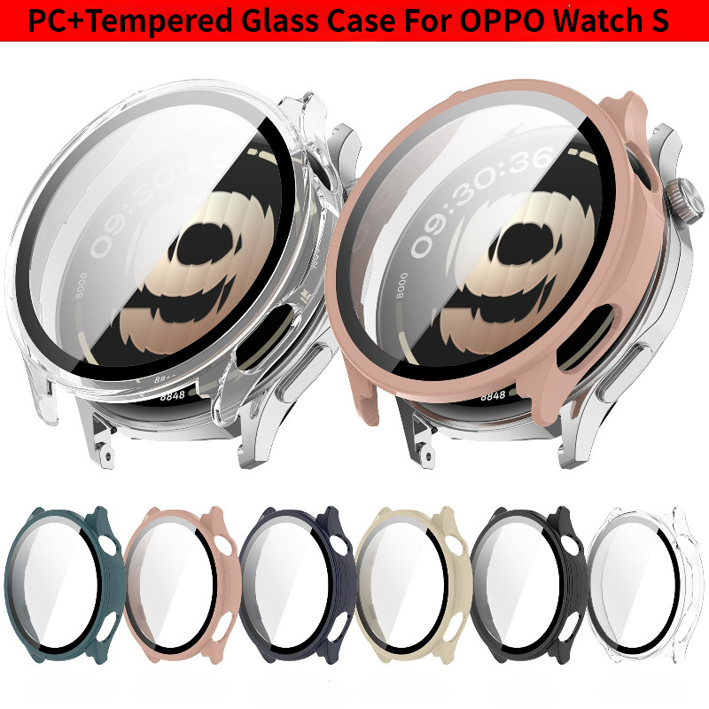 PC + กระจกนิรภัยสําหรับ OPPO นาฬิกา S Samrt นาฬิกากันชนป้องกันคลุมทั้งหมดสําหรับ OPPO WatchS Shell A