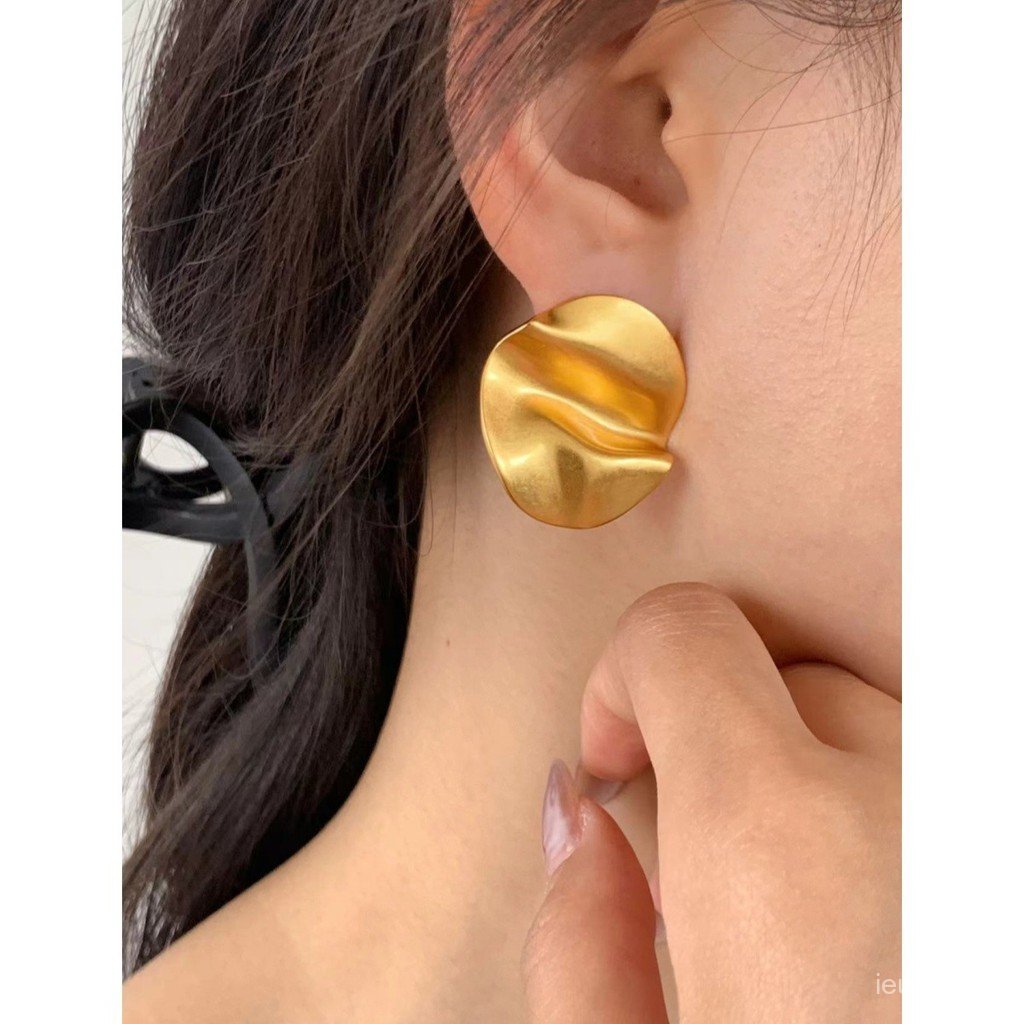 ต่างหูวงกลมย้อนยุค H4shu Design สีทอง ออกแบบตามสไตล์ฝรั่งเศส I9MU