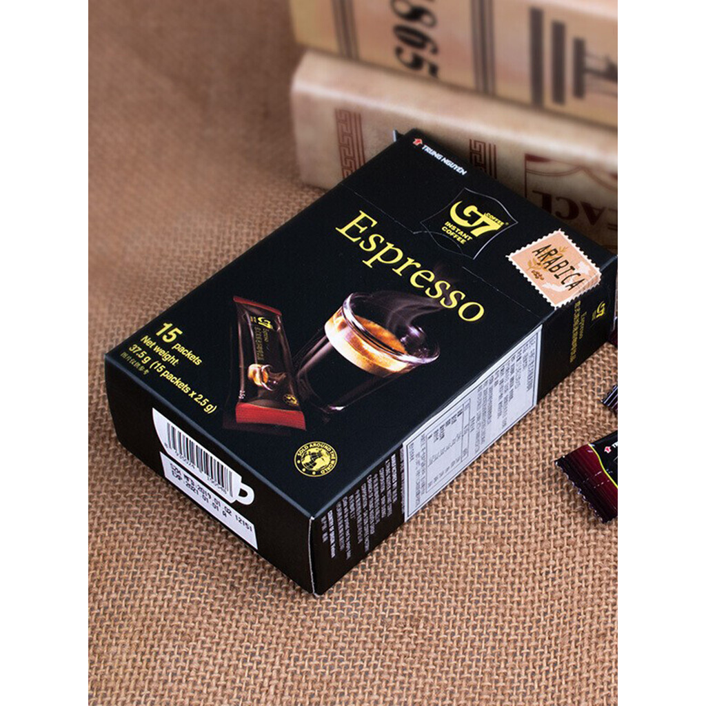 ต้นฉบับนําเข้าเวียดนาม G7 ผงกาแฟสีดําบริสุทธิ์อิตาเลี่ยน Espresso กาแฟสําเร็จรูป Mellow Brewing 15 ซ