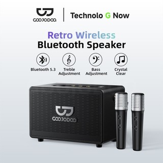 GOOJODOQ Retro Bluetooth Speaker 3 Playback Modes Intelligent Bass and Treble Adjustment Two Wireless Microphones