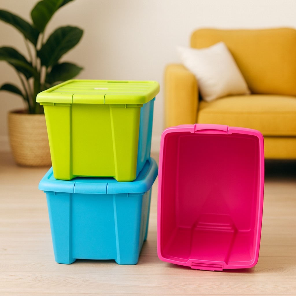 กล่องพลาสติก กล่องเก็บของ มีล้อ ขนาด 40x54x30ซม. 50ลิตร มีล้อ ฝาล็อกแน่น เขียว ฟ้า ชมพู กล่องพลาสติก
