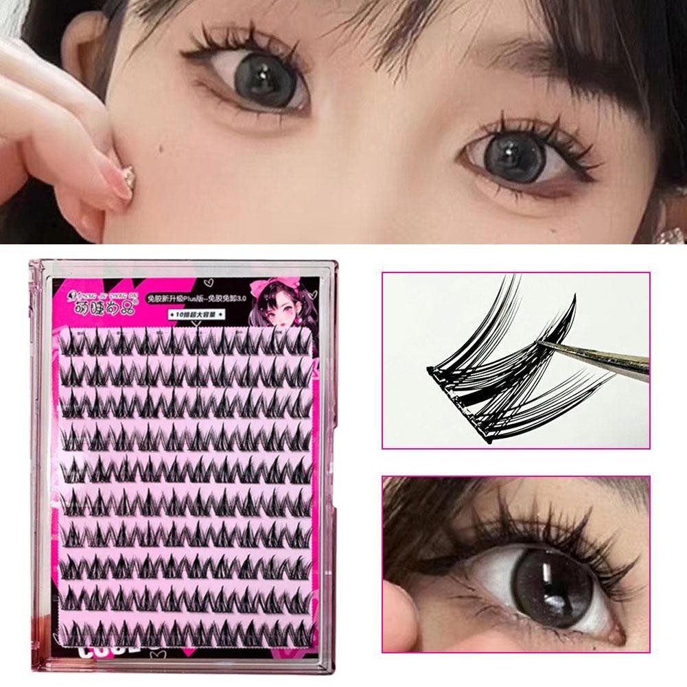 Mjq 10 แถวกาวฟรีขนตาปลอมติดด้วยตนเอง Segmented Single Cluster ขนตาปลอม R4m6