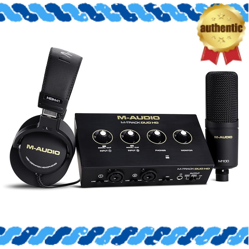 M-AUDIO M-Track Duo HD Audio Interface with M100 Condenser Microphone and HDH41 Studio Monitor Headp
