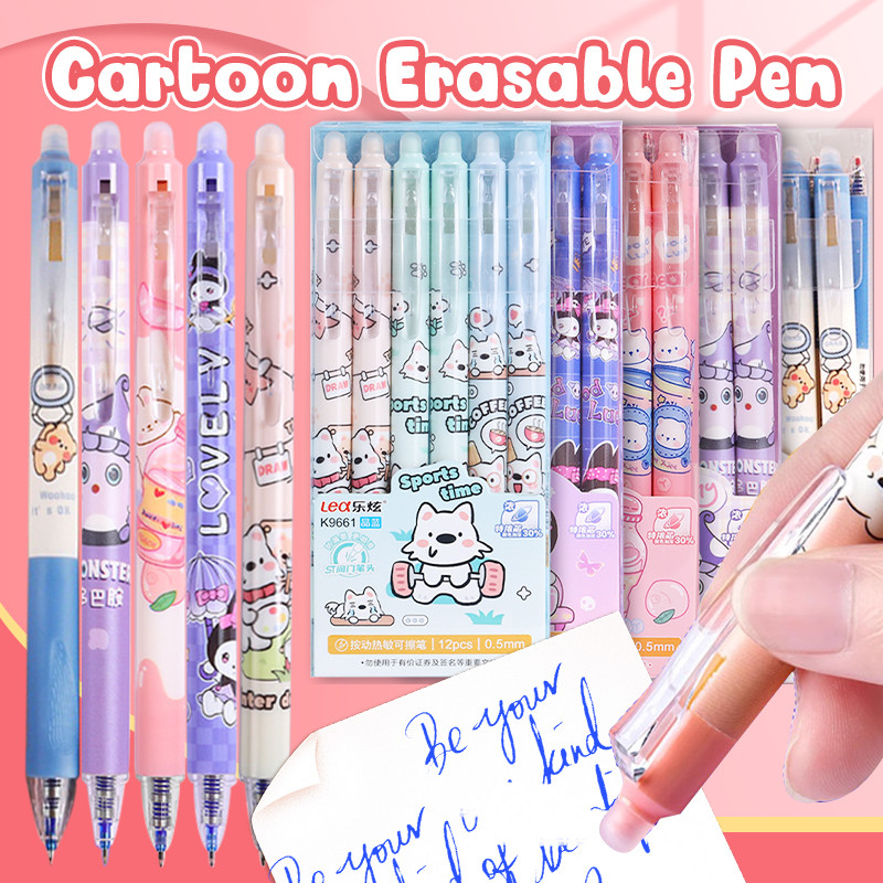 มีสินค้าพร้อมส่งในประเทศไทย   ปากกาลบได้ หมึกสีน้ำเงิน 0.5 มม. แบบกด แห้งเร็ว เครื่องเขียนนักเรียน แพ็ค 12 ด้าม ราคา ถูกที่สุด ดีลบีเคเค แกลเลอรีภาพที่ 2