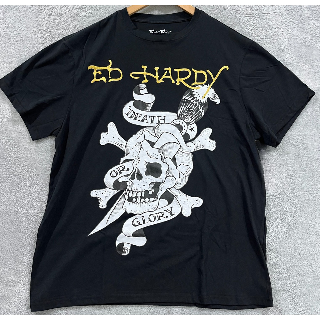 เสื้อยืด ED Hardy ฝ้ายบริสุทธิ์ ลายมังกรและกะโหลก Y2K พร้อมส่ง