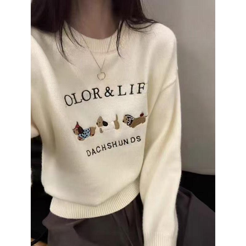 Apitta Sweater | รุ่น Color Life สเวตเตอร์ไหมพรมนุ่ม ปักลายน้องหมาดัชชุนและตัวอักษรใส่ได้ทั้งชายและหญิง รหัส N90