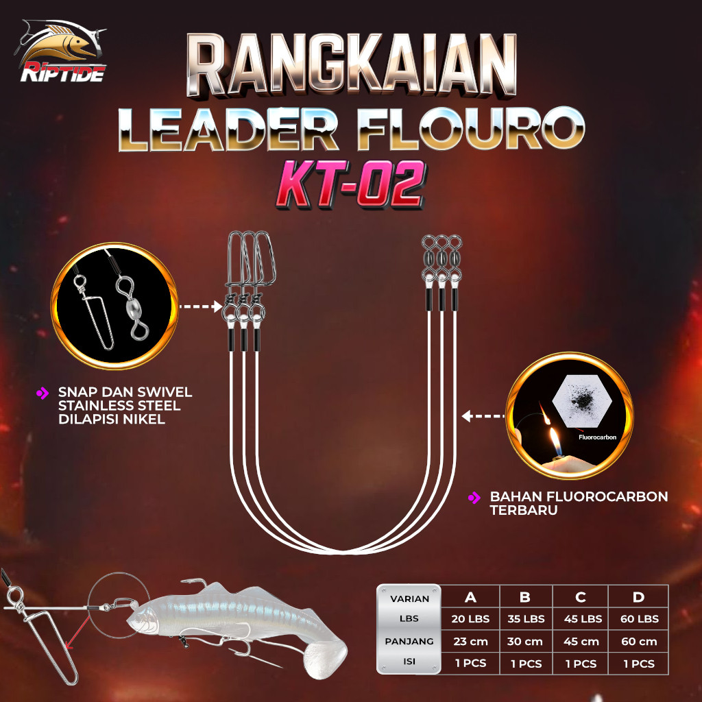 RIPTIDE KT-02 FLUOROCARBON LEADER SERIES READY TO USE 100% FLUOROCARBON 20 35 45 60 LBS Victory Tran