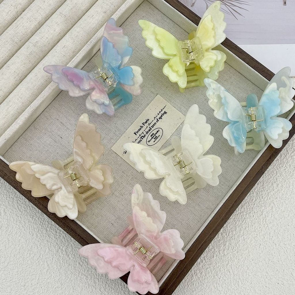 First Gradient Double-Layerผีเสื้อคว้าคลิปหญิง 2024 Back HeadผมSharkคลิปผมปริมาณส่วนใหญ่ครึ่งTieเครื