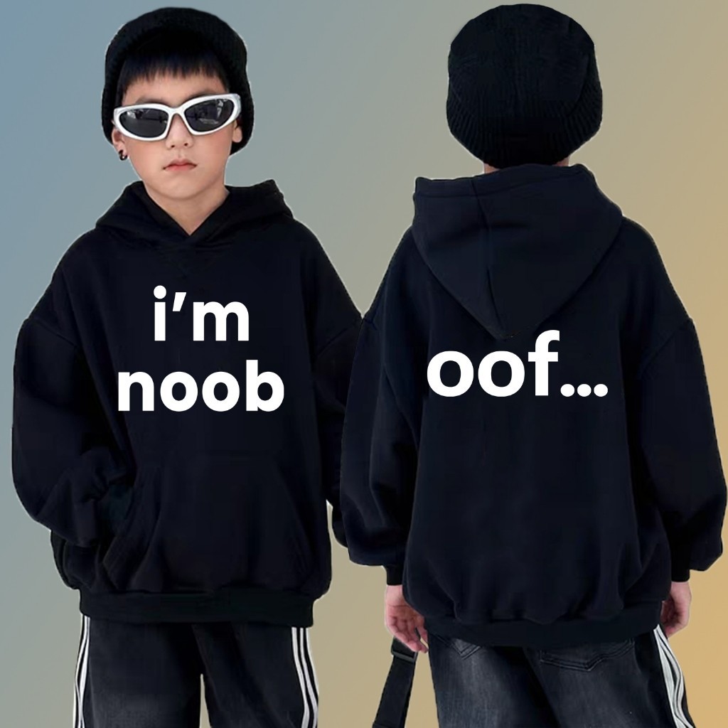 kids Hoodie สไตล์ใหม่ Im noob Hoodie ผ้าฝ้ายแท้ ใส่สบาย คอกลม ไม่ย้อม พิมพ์ลาย 120CM-150CM 120-150 S