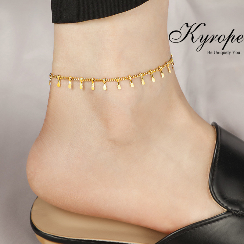 พู่โซ่ข้อเท้า 18K Gold Block, สแตนเลสมากำลัง เครื่องประดับแฟชันสำหรับผู้หญิง เป็นของขวัญที่สวยงาม