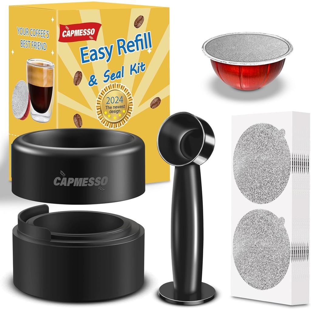 CAPMESSO Reusable Vertuo Pod Refill Kit, Faster Seal Reusable Nespresso Vertuo Pods พร้อมเติมและกดแป