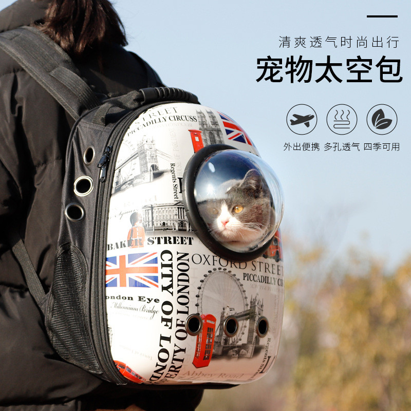 P猫背包批发皮潮透气猫包 外出便式卡通印花流包宠物包P cat backpack Pipi Tao trend breathable cat bagghjk