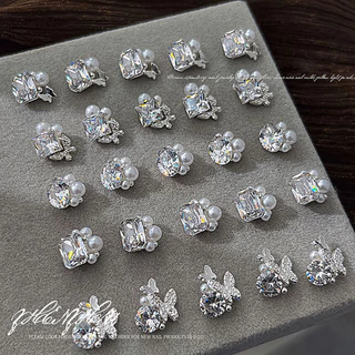 เล็บตกแต่งเล็บเล็บสติกเกอร์คริสตัลเพชร DIY 5PCS Zircon Pearl ผีเสื้อโปร่งใส Shinning เครื่องประดับแก้ว Nibirudu