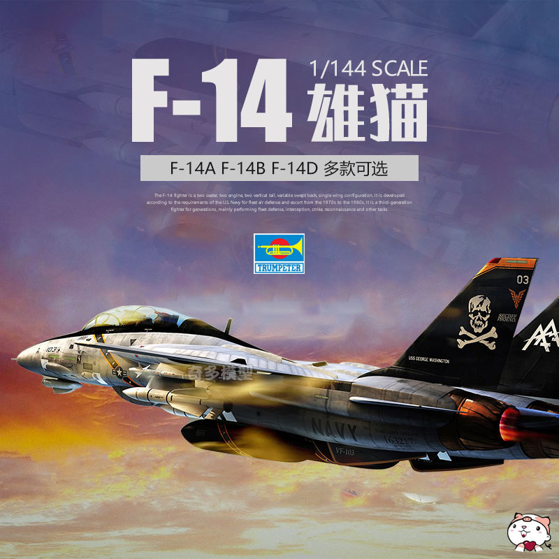 [คลังสินค้าพร้อม] Model Trumpeter Assembly 03919 1/144 American F-14D 14A 14B Tomcat Fighter