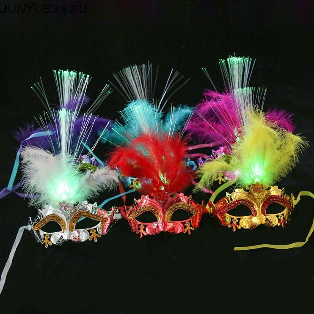 JUNYUE88ZU หน้ากากเรืองแสง LED, อุปกรณ์ปาร์ตี้ Hollow Out Feather หน้ากากผีเสื้อ, Queen Makeup Light