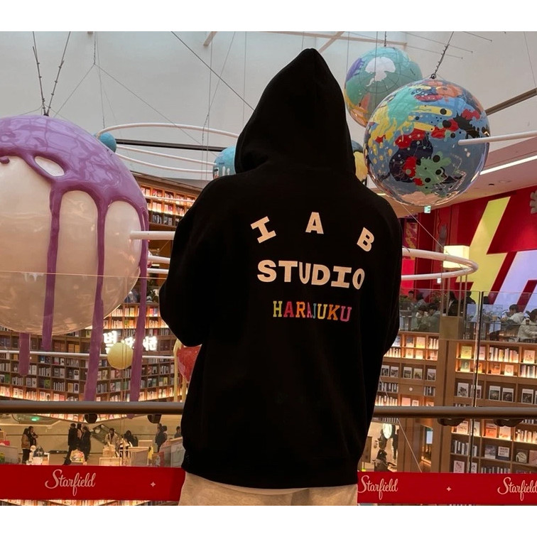 IAB STUDIO Harajuku หลวมสบายๆคู่แฟชั่นโลโก้พิมพ์กีฬาทุกวัน Hooded Sweatshirt 0819