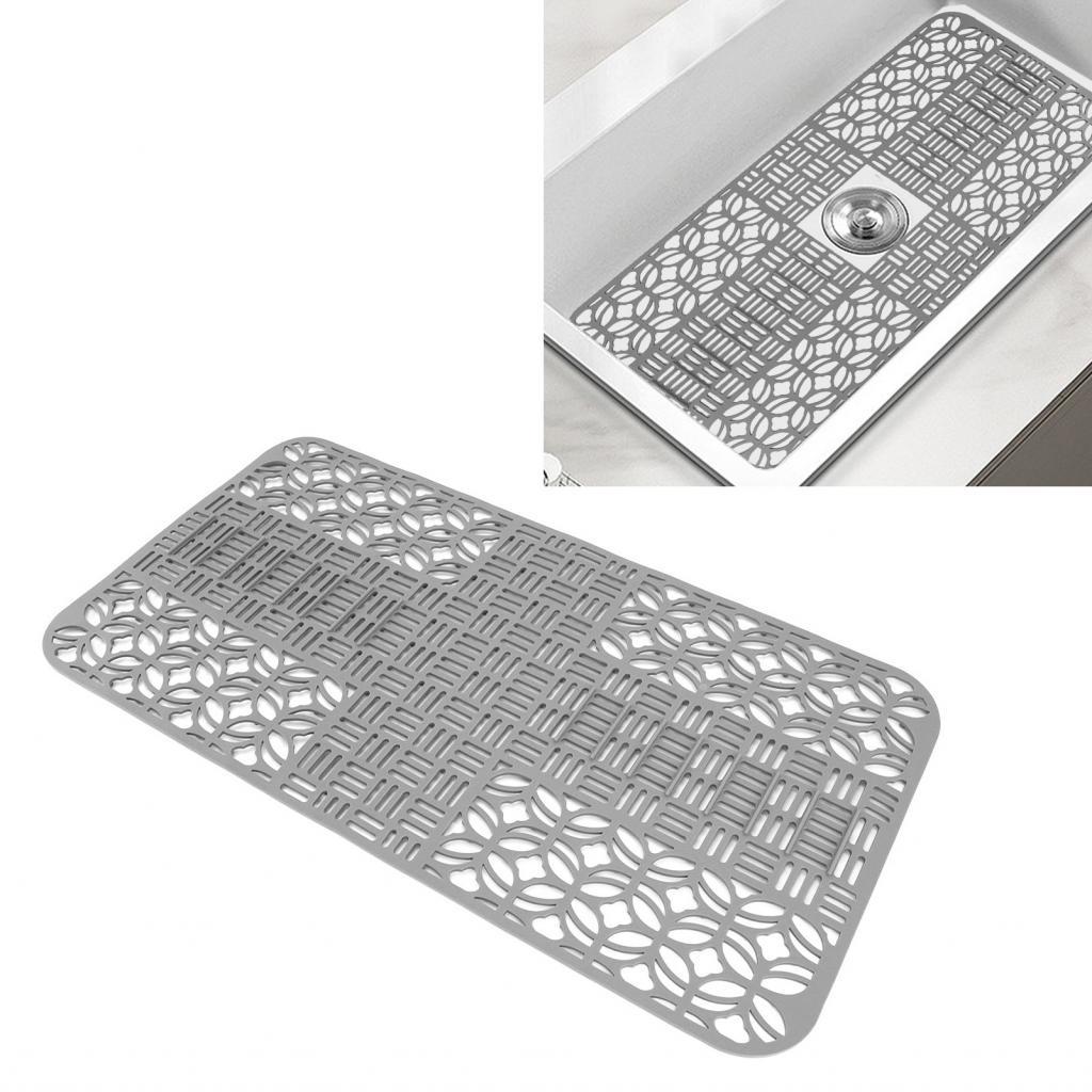 Romanticshop Sink Mats Kitchen 66x35 ซม. ทนความร้อน Hollow Out สําหรับอุปกรณ์ล้างจาน (สีดํา)
