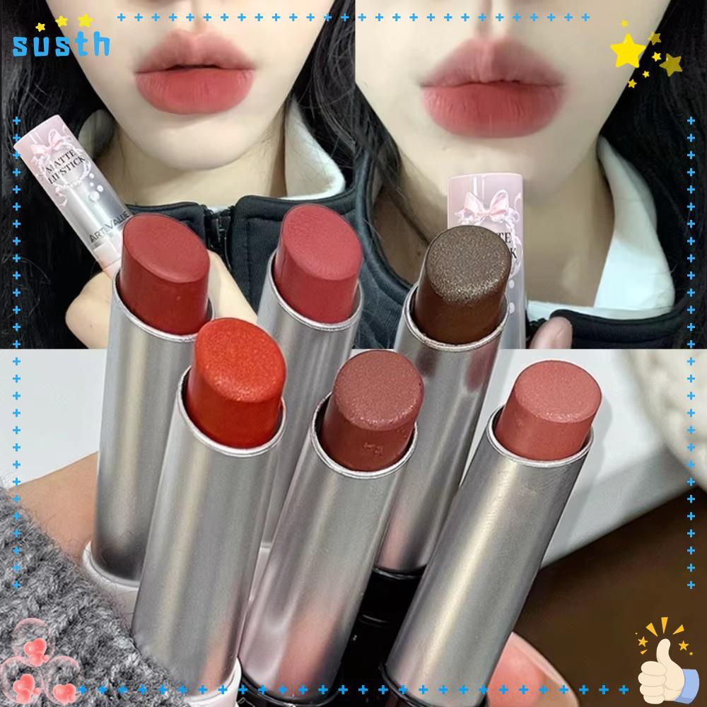 SUSTH Lip Gloss, Cement Grey Brown Low Gloss Lip Stick, Waterproof Not Fade Fine Shine Lip Glaze Wom