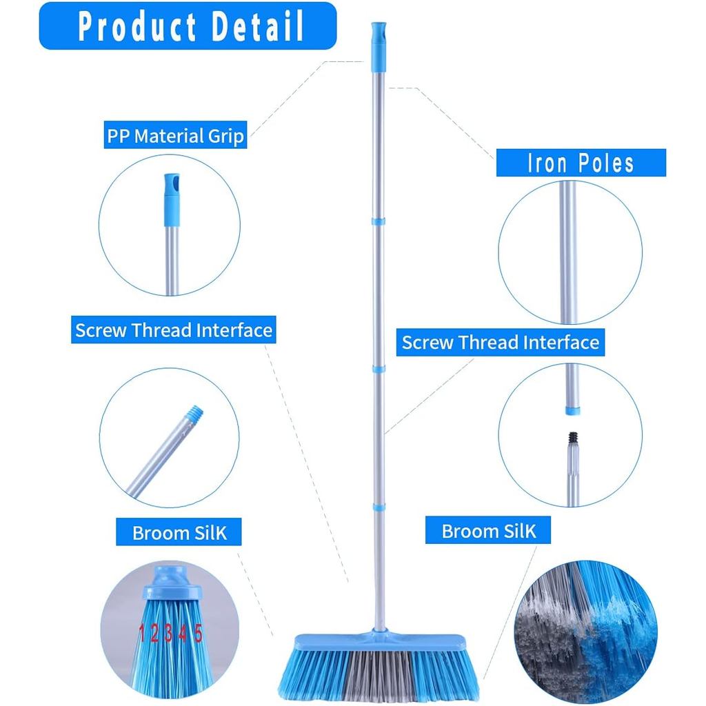 YONILL Indoor Outdoor Broom with Long Handle, 53" Angle Brooms for Floor Cleaning Sweeping Broom for