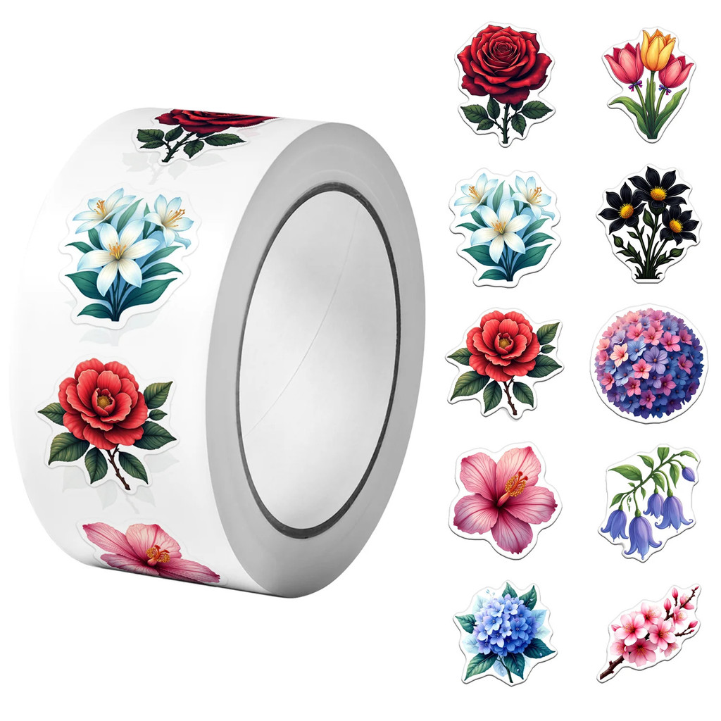 วันนี้S Pick 1roll(500pcs) Vivid ดอกไม้ที่สวยงามรูปแบบสติกเกอร์ 2.5 ซม./1.0 10 การออกแบบ Decals Diy 