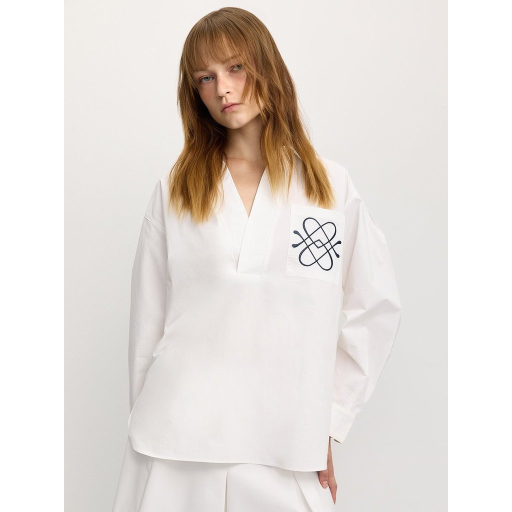 [Pomelo] เสื้อเชิ้ตทรงโอเวอร์ไซส์ / Pocketed Oversized Roll Sleeve Shirt