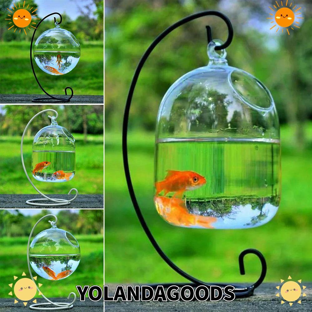 YOLANDAGOODS1 ตู้ปลาแก้วหัตถกรรมตกแต่งบ้านโปร่งใสแขวนผนัง Hydroponics แจกันตกแต่งตู้ปลาชามปลา