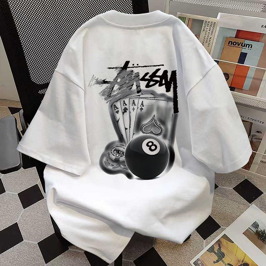 (ผ้าฝ้าย 100%) Luvoro 2025  oversize T-shirt unisex ลาย เนื้อผ้านุ่มระบายอากาศดี แขนสั้น ใส่สบาย สีดำและสีขาว C1409