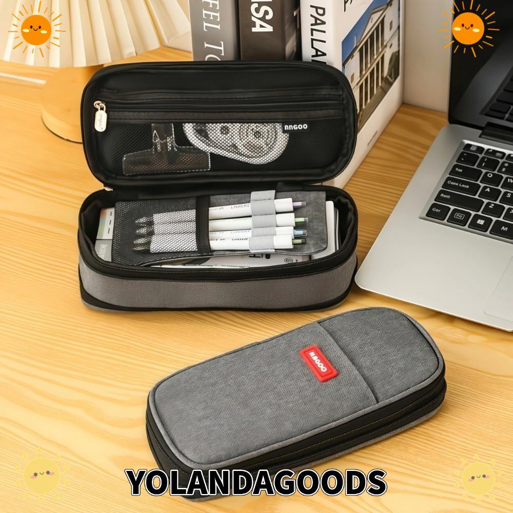 YOLANDAGOODS1 กระเป๋าดินสอ, กระเป๋าเครื่องเขียนแบบพกพาความจุขนาดใหญ่, ของขวัญปากกาทนทานมัลติฟังก์ชั่นสองชั้นแฟชั่น