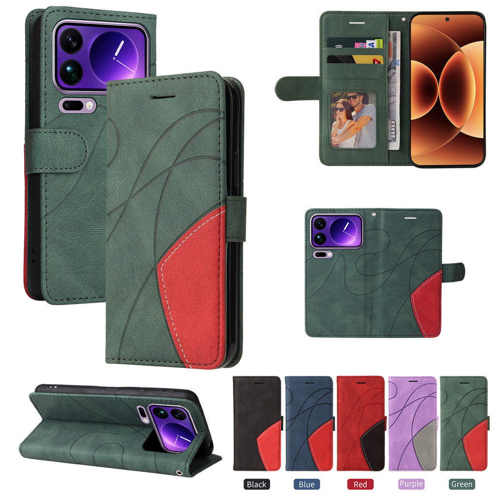 หรูหราพลิกกระเป๋าสตางค์ Splicing เส้นหนังเคสโทรศัพท์สําหรับ Xiaomi POCO M7 X7 F6Pro X6 M6 X5 F5 M4 X